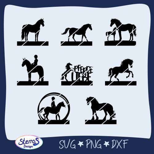 Pferdemotive Klötzchendeko • Plotterdatei & Laserdatei • Pferde Silhouetten + Spruch Pferdeliebe • SVG DXF PNG