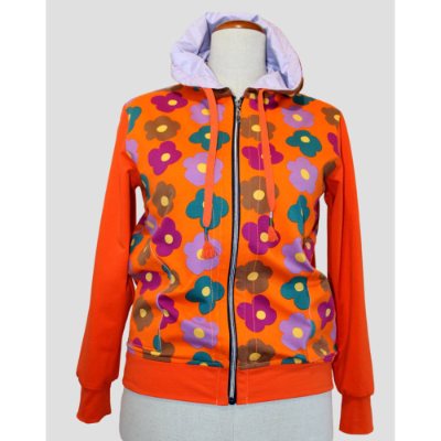 Damen Langarm Sweatshirt mit Blumen Druck in Orange, Petrol & Lila – Kapuze, weiche Innenseite, Größen 36-46