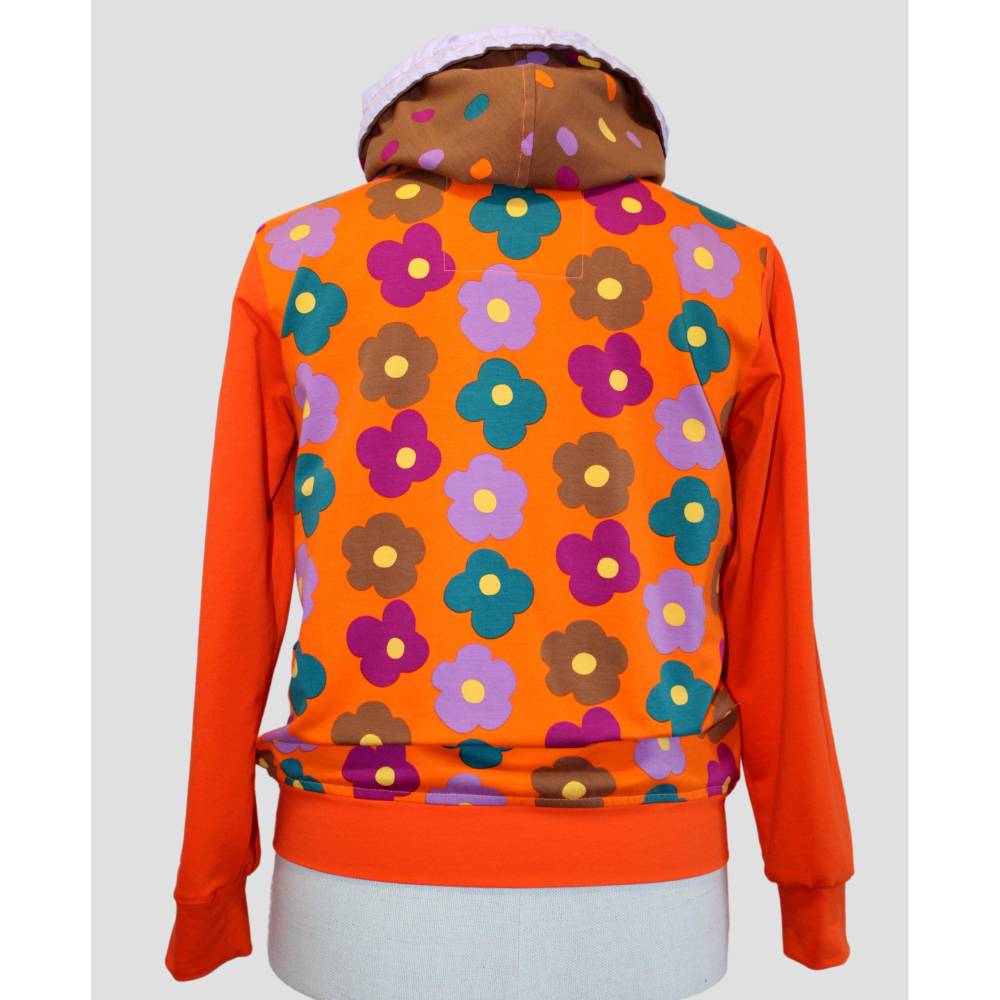 Damen Langarm Sweatshirt mit Blumen Druck in Orange, Petrol Lila
