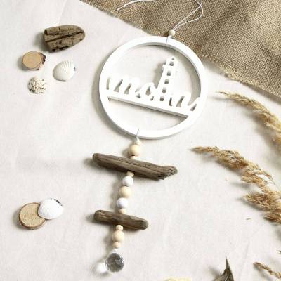 Maritimer Sonnenfänger mit Kristall & Treibholz – Handgemachte Fensterdeko Suncatcher