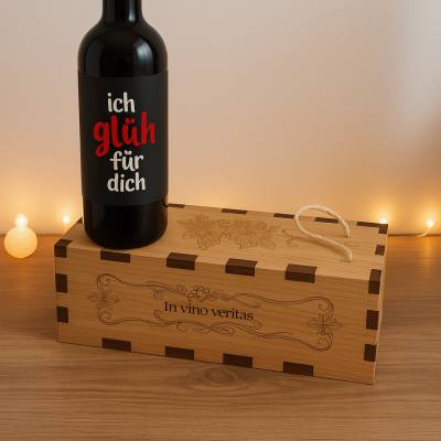 Hochwertige Weinbox aus Buchenholz mit Lasergravur – stilvolle Geschenkverpackung für Weinliebhaber