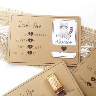 Druckvorlage Vatertag - Wortspiel - Vatertagskarte -ausdrucken - Glückwunsch zum Vatertag - Gutschein - Waschbär