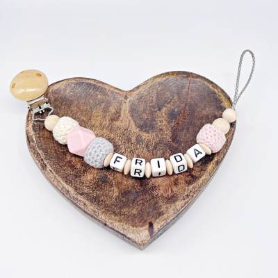 Schnullerkette mit Namen | Rosa | personalisierbar für Mädchen | individuell | handgemacht | Babygeschenk | Geburt