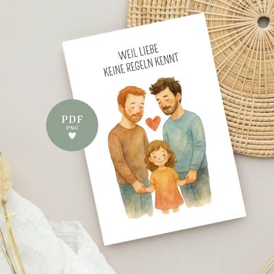 Vatertagskarte Poster | Für Regenbogenfamilien mit 2 Papas & Tochter – A4 | PDF | Download zum Ausdrucken
