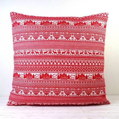 Kissenhülle Landhausstil Kissenbezug Dekokissen *Hirsche,Herzen,Chalet* rot - weiß 50x50cm schöne feste Qualität