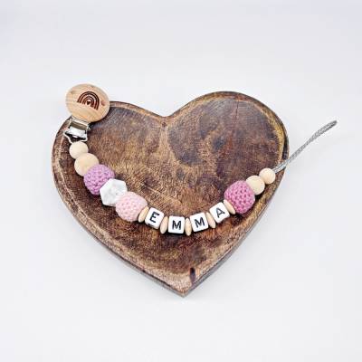 Schnullerkette mit Namen | Rosa | personalisierbar für Mädchen | individuell | handgemacht | Babygeschenk