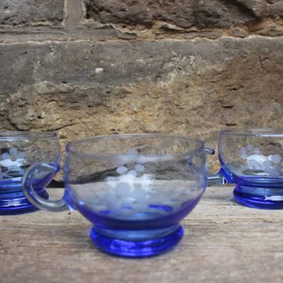 3 Teegläser zartblau Punsch Gläser Groggläser Bowlegläser Midcentury 50er Jahre