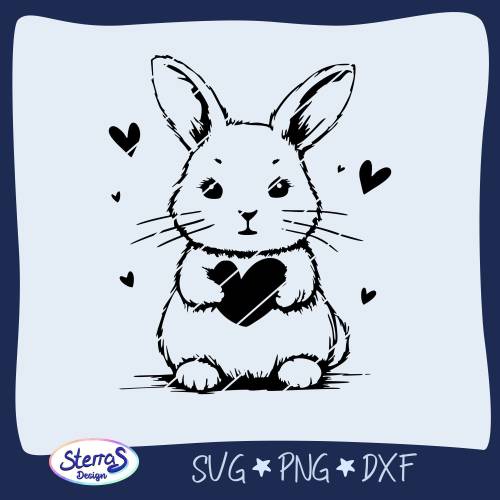 Plotterdatei Hase mit Herz SVG DXF PNG – Niedlicher Osterhase für Plotter, Digistamp & Sublimation