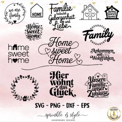 Plotterdatei Zuhause, Home svg, Haus Herz Liebe svg, Zuhause Schriftzug Sprüche, Cricut Silhouette, Plotterdatei Familie