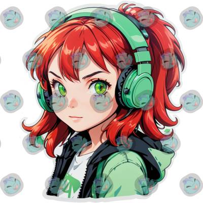 Bügelbild Mädchen mit Kopfhörer grün