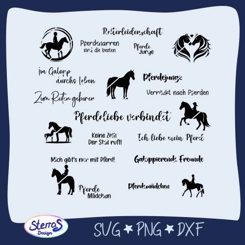Pferde Plotterdatei Set • 21 Sprüche & Silhouetten • Reiter Laserdatei • SVG DXF PNG • DIY Pferdeliebe Deko