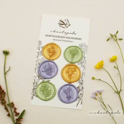 Botanik Wachssiegel Set – 6 selbstklebende Siegel in Naturfarben · handgemacht · analog · achtsam · poetisch