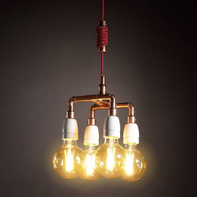 MetalLignum Square Bulb Hängeleuchte aus Kupferrohr – Retro-Design mit 4 offenen Lichtquellen
