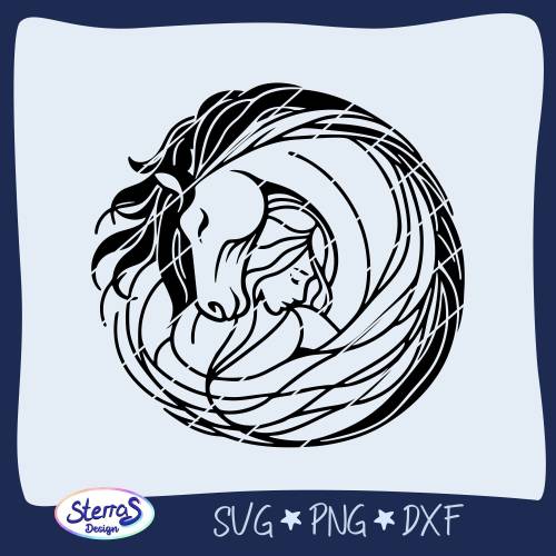 Pferdemädchen Plotterdatei & Laserdatei • Pferd und Mädchen Umarmung • SVG DXF PNG • Reiterin Design