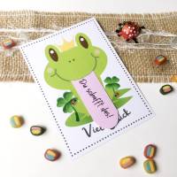 Druckvorlage Viel Glück - Karte - Frosch - Glücksbringer - selber ausdrucken - Geburtstag - Glückwunsch - Froschkönig Bild 2