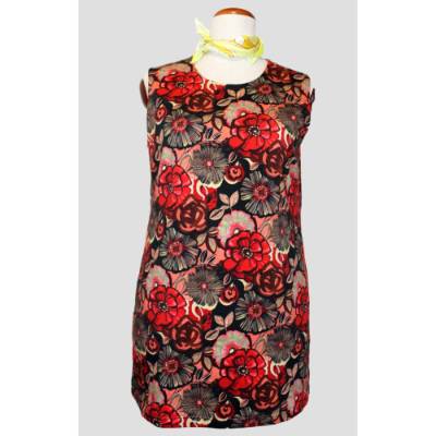 Damen Kurz Kleid Blumen Malerei Rot Schwarz Braun Gr.42 | Svetlana Fröhling
