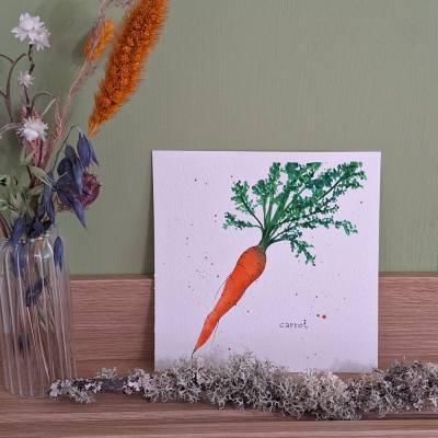 Original Aquarellbild 15 cm x 15 cm, Karotte, Möhre, Wandbild