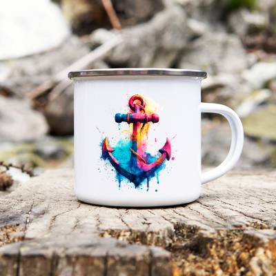 Camping Emaille Tasse ANKER, Campingbecher, Geschenk für Camper