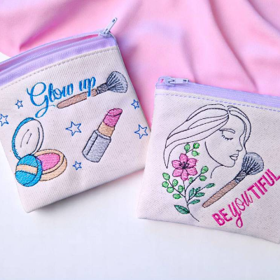 Beauty Stickdateien Set inkl. ITH Täschchen – Kosmetikmotive & Sprüche ab 10x10 cm