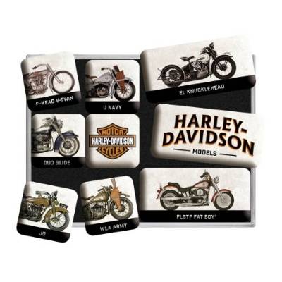 Harley-Davidson Kühlschrankmagnet-Set – 9-teilig, Metall, Biker Deko, Geschenk-Idee