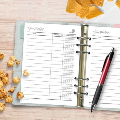 Movie Tracker | A5 Planer Einlagen zum Ausdrucken | Filme eintragen & bewerten | Sterne-Vergabe | Digitales PDF
