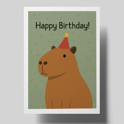 Capybara Geburtstagskarte – Lustige Tierkarte zum Geburtstag – Minimalistisches Design – Happy Birthday Karte A6