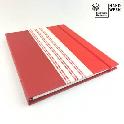 Mappe mit DIN A4 Collegeblock, Spiralblock austauschbar, rot beige, Grubentuch, handgefertigt