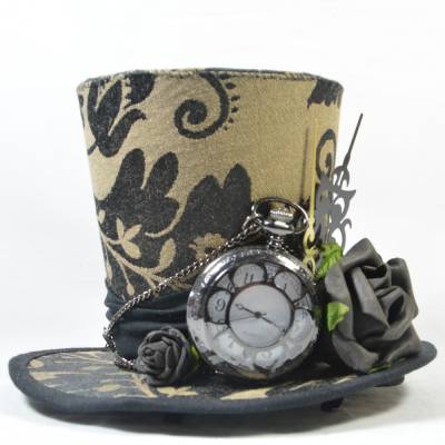 Mini-Hütchen - Steampunk Fascinator Taschenuhr Zeiger Zahnräder Rosen
