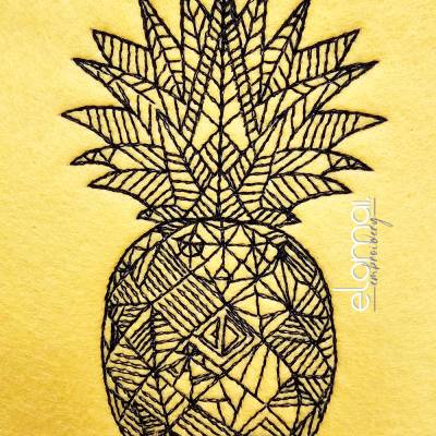 Stickdatei Ananas - Anatrocken REDWORK in 7 Größen (10x10 - 20x36) Polygon Stil modernes Lineart