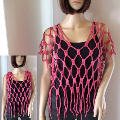 Auffälliges Oberteil, Netztop, Häkeltop, Top, Shirt, Netzhemd in Fuchsia