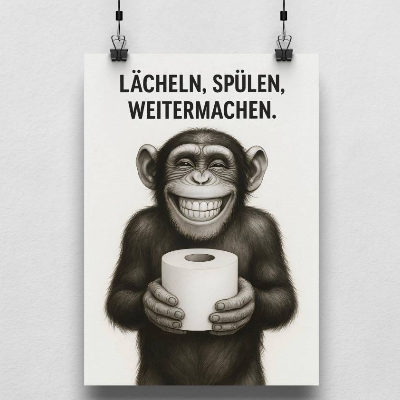 Lustiges Affen Poster fürs Gäste-WC – Witzige Badezimmer Deko mit Spruch & Klopapier