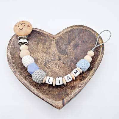Schnullerkette mit Namen | unisex  personalisierbar für Junge | individuell | handgemacht | Babygeschenk | blau