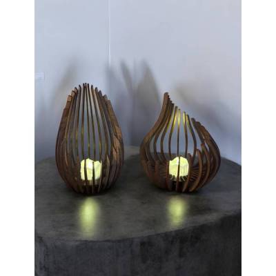 Windlicht aus Holz – Handgefertigt, 2fach sortiert, inkl. LED-Teelicht, modernes Design