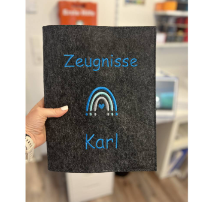 Personalisierte Zeugnis Mappe mit Regenbogen Motiv - viele Farbdesigns möglich Junge oder Mädchen