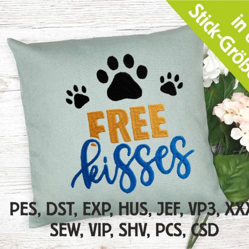 Stickdatei Free kisses in 6 Größen, Maschinenstickerei, Stickmuster mit Hunde Pfoten Motiv