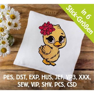 Stickdatei Entchen Schnuggelinchen in 6 Größen, Maschinenstickerei, Stickmuster mit Tier Motiv