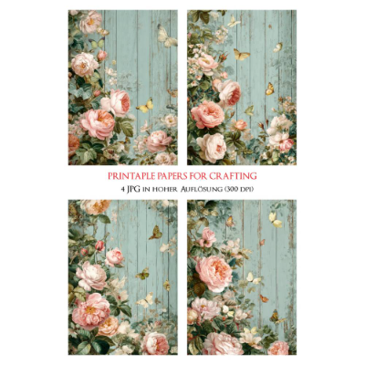 4 florale Vintage Grafiken zum Download - 4 JPG Dateien, 300 dpi - Romantic Rose - 600000