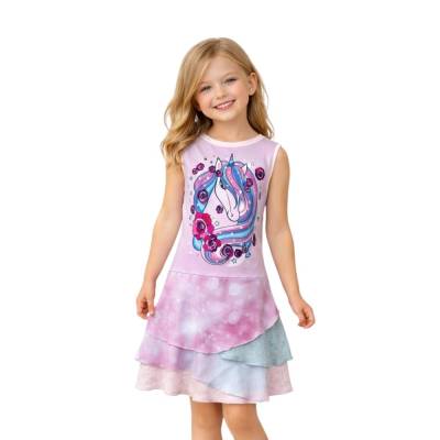 Rosa Sommerkleid mit Einhorn // Handmade Einhorn Kleid Mädchen in A - Linie perfekt als Kleid zur Einschulung //