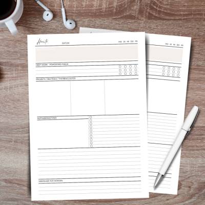 Tagesplaner A4 PDF | strukturierter Tagesablauf mit Fokus, To Dos & Projekten | Printable in 3 Farben + neutral