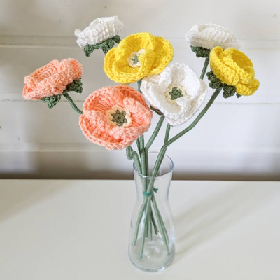 Gehäkelter Mohnblumenstrauß dreifarbig | handgemachte Mohnblumen | Blumen Deko | ErzieherInnen Geschenkidee LehrerInnen