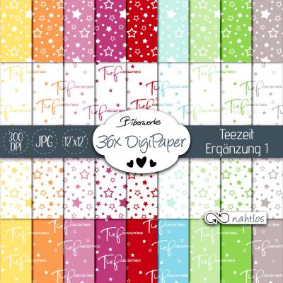 36x DigiPaper Teezeit Ergänzung 1 - Sternchen & Spruch 