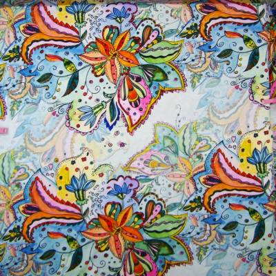 hellblauer Viskose-Jersey mit üppigem bunten Blüten und Ranken 50 x 150 cm Stoff ♕