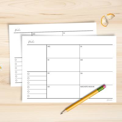 Wochenplaner A4 PDF Bundle | 2 Layouts: Horizontal & Vertikal | Minimalistische Vorlage zum Ausdrucken