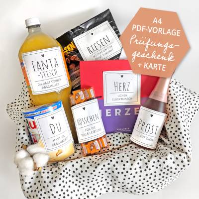 Prüfungsgeschenke | Abi | Schulabschluss | Geschenke zur Prüfung | Karte | Druckvorlage A4 | Datei | PDF Vorlage
