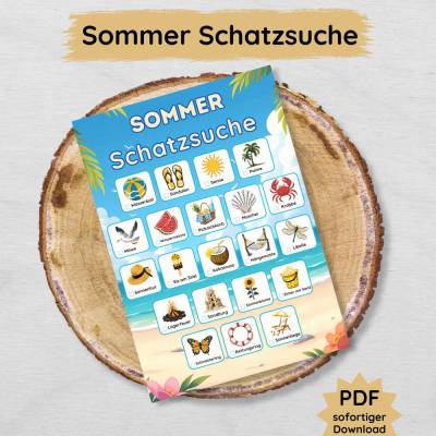 Sommer Strand Schatzsuche für Kinder zum Ausdrucken, Beschäftigung in den Sommerferien