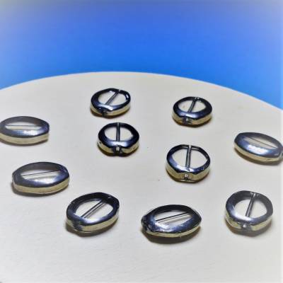 10 ovale Glasperlen, Fensterperlen, böhmische Perlen, transparent, silber, Schmuckgestaltung, Perlenset