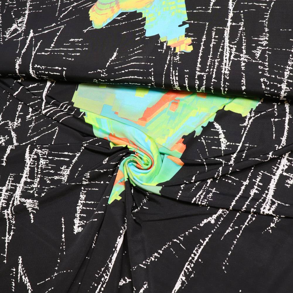 Stoff Slinky Jersey Panel 115cm Abstrakt Design schwarz grün weiß