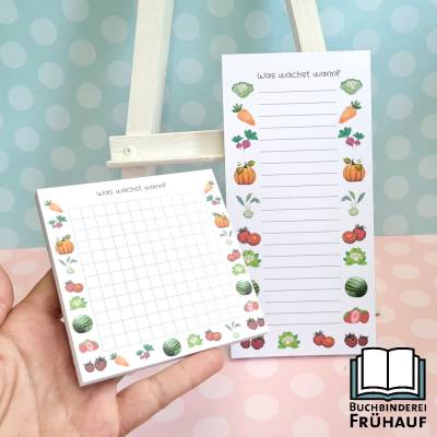 Notizblock Was wächst wann? – Praktischer Garten-Notizblock für Erntezeiten & Pflanzzeiten (10x10cm oder DIN lang)