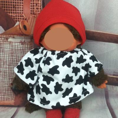 Äffchenkleidung Kleid Mütze und Slipper Weiß Rot Schwarz passend für Äffchen Bären Stofftiere Plüschtiere 20 cm Neu #