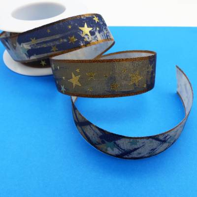 Ripsband, Sterne, Geschenkband, blau weiß gold, Weihnachten, Geschenke verpacken